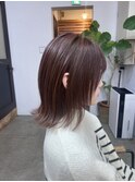 ピンクブラウン レイヤーカット 髪質改善 外はねボブ ボルドー