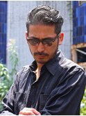 40代50代白髪メンズ　ワイルドオールバックパーマ